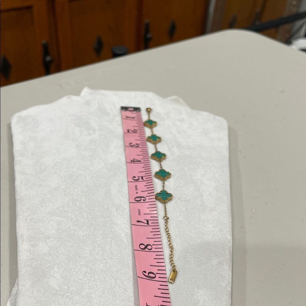 Chic Gold and Teal Clover Bracelet - Picture 5 of 5